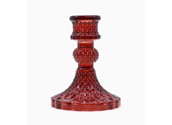 Vintage Style Glass Candle Holder - Red
