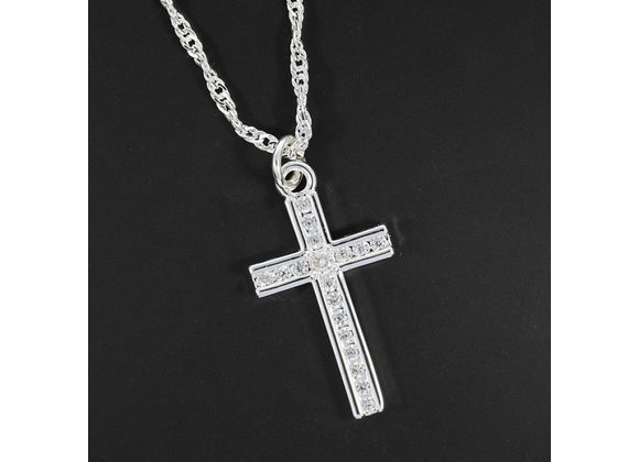Small silver plated & CZ Cross Pendant by Equilibrium