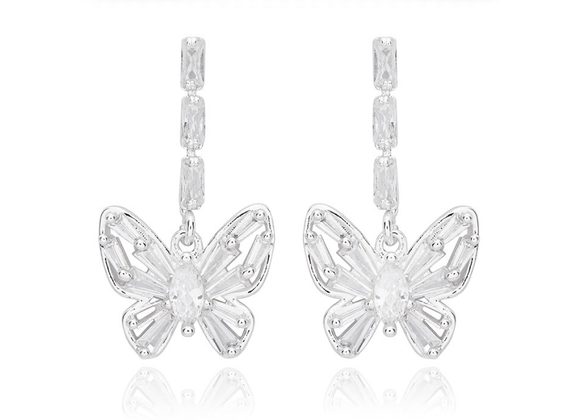 Silver Plated & CZ Butterfly drop Earrings by Equilibrium