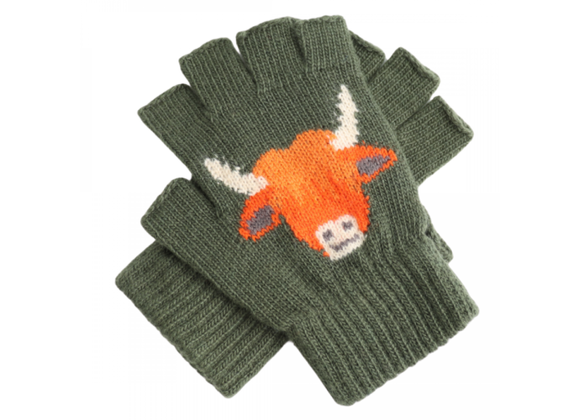 Olive Fingerless Gloves – Highland Cow