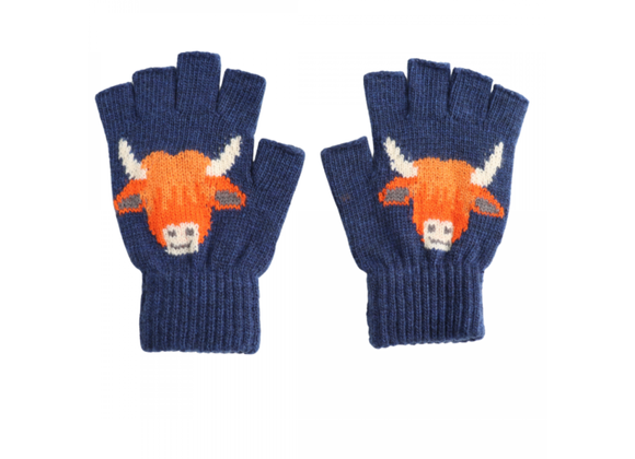 Navy Fingerless Gloves – Highland Cow
