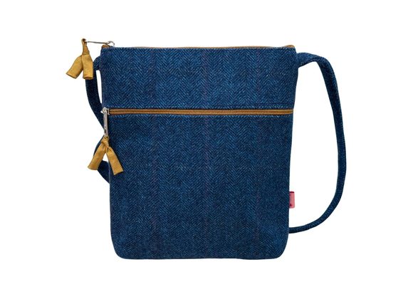 Blue Herringbone Small Cross Body Bag by Lua