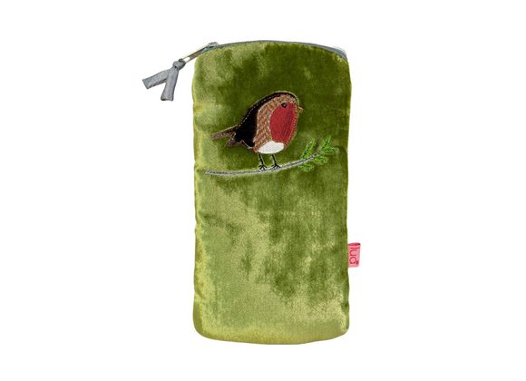 Robin, olive green silk velvet Glasses Pouch by Lua 