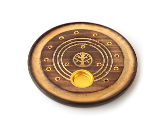 Mango Wood Round Tree of Life Ashcatcher Incense Burner