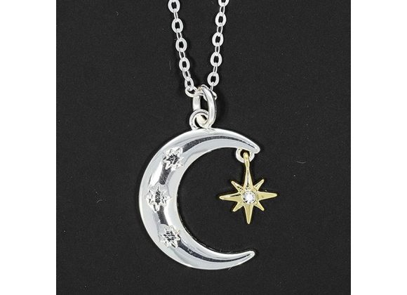 Two tone Celestial Moon & Star Necklace by Equilibrium