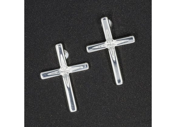 Diamond Cut Silver Plated Cross Stud Earrings by Equilibrium
