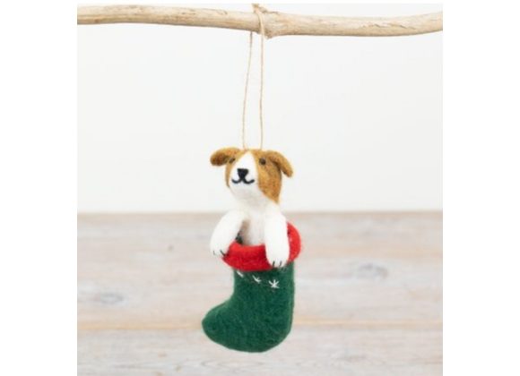 Felt Dog in Stocking Hanging Decoration