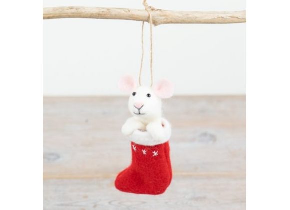 Felt Mouse in Stocking Hanging Decoration