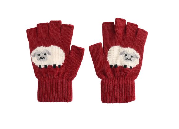 Red Fingerless Gloves – Sheep
