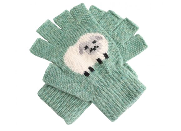 Green Fingerless Gloves – Sheep