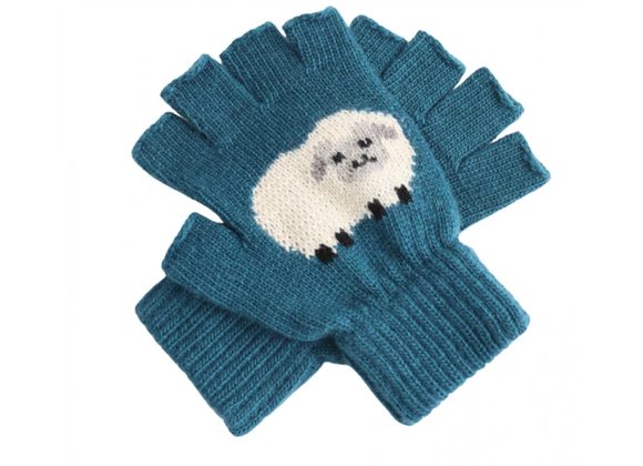 Blue Fingerless Gloves – Sheep