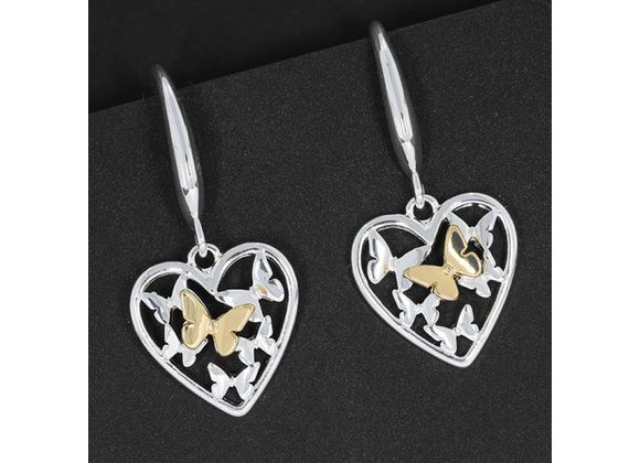 Silver Plated two tone butterfly Heart Earrings by Equilibrium