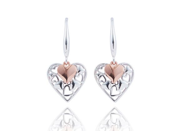 Silver & Rose gold plated double Heart Earrings by Equilibrium