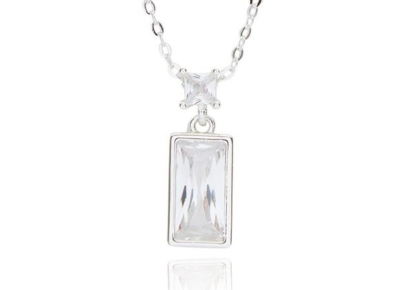 Rectangle Silver Plated Cubic Zirconia Necklace by Equilibrium