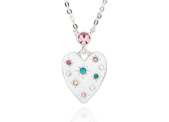 Multi colour stone set silver plated Heart Necklace by Equilibrium