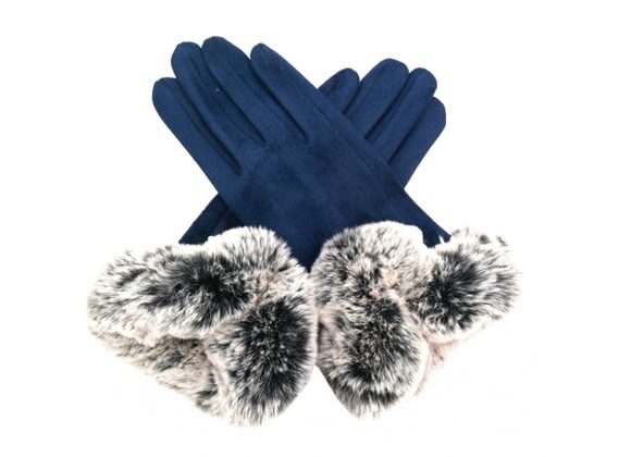 Navy & Faux Fur Gloves 