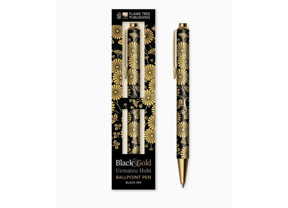 Uematsu Hobi: Black & Gold Chrysanthemums Boxed Decorative Ballpoint Pen