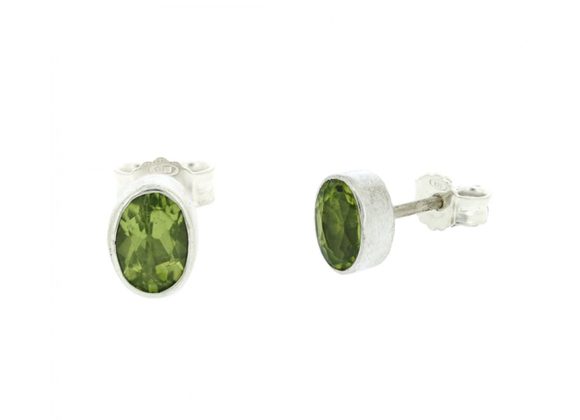 925 Silver & Synthetic Peridot Oval Facet Stud Earrings