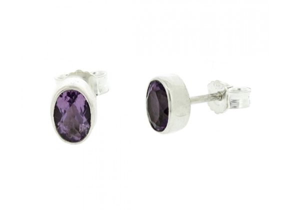 925 Silver & Amethyst Oval Facet Stud Earrings