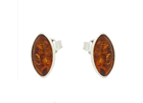 925 Silver Marquise Amber stud Earrings