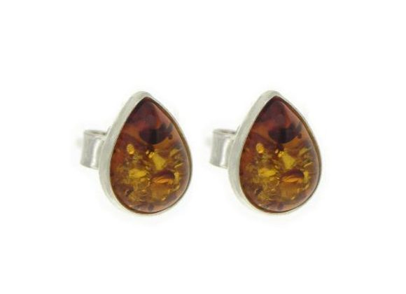 925 Silver & Amber Teardrop Studs