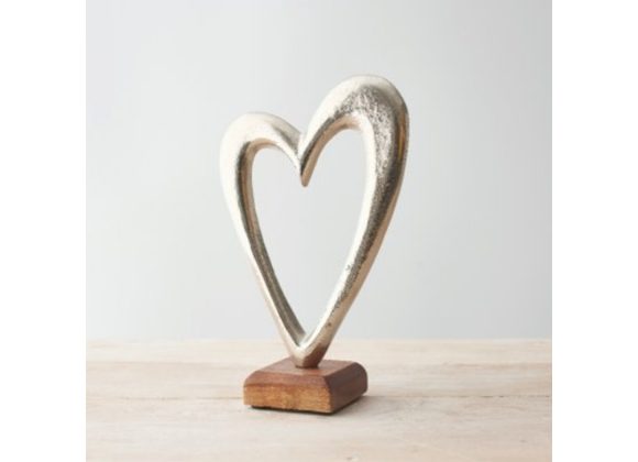 Metal Heart Ornament on a natural wooden base