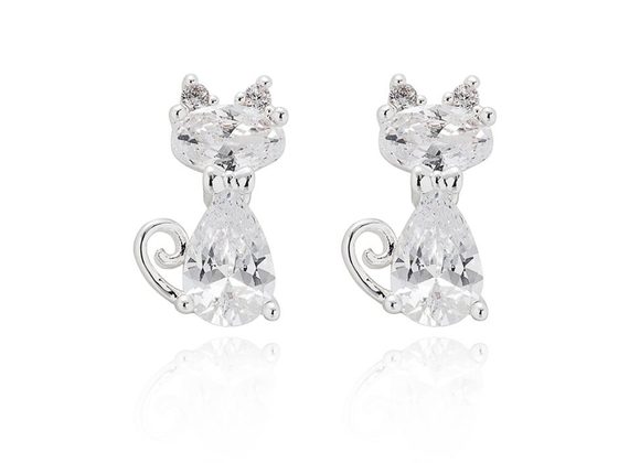 Silver Plated Sparkly Cat earrings by Equilibrium
