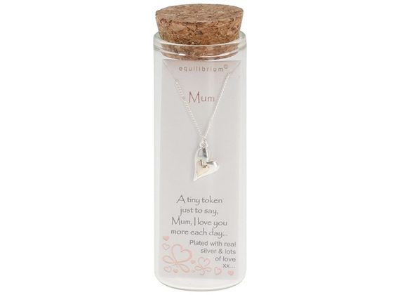 Silver Plated Heart Necklace - Mum Message in a Bottle