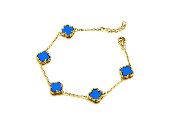 Gold Plated Silver Blue Clover Bracelet 
