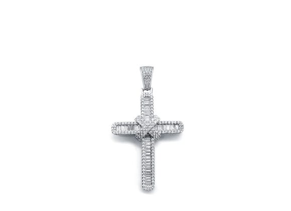 925 Silver Large CZ Baguette Cut Cross & 3mm Chain