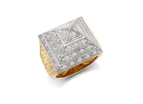 925 Silver Gold Plated CZ Set Pyramid Ring