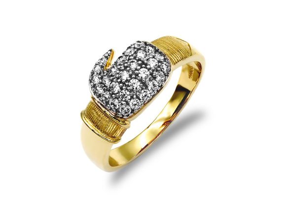 Light 925 Silver Gold Plated Boxing Glove Ring